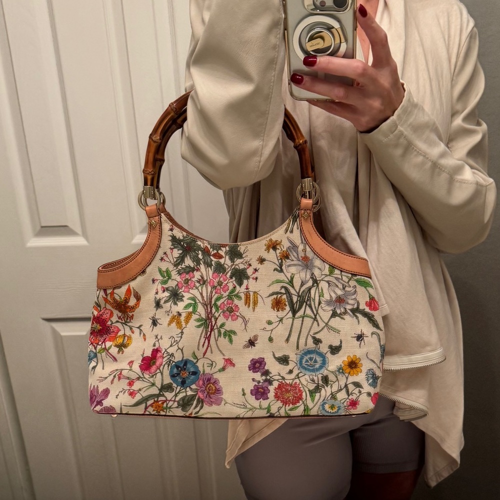 Gucci bamboo flora shoulder tote